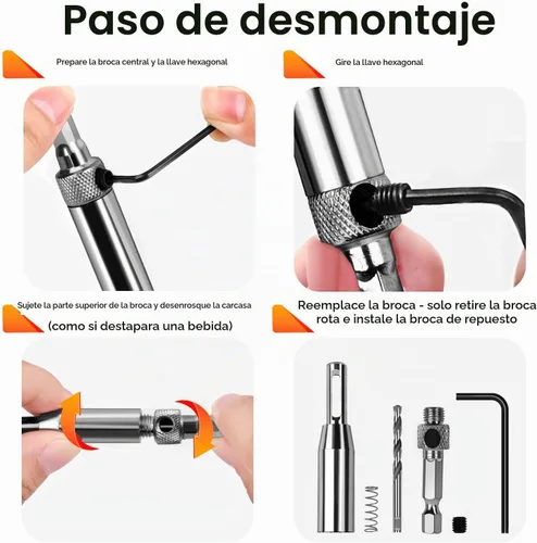 Vista 4 de Werkzeug Juego de brocas de núcleo de bisagra autocentrante para carpintería, brocas ajustables para ventana de puerta con 1 llave hexagonal y 8