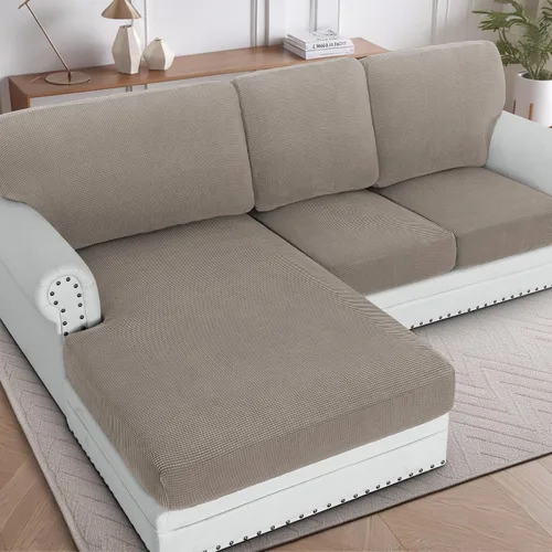 Vista 30 de H.Versailtex - Funda de sofá seccional de 1 pieza, funda deslizante para chaise con forma de L, funda de cojín separada para sofá seccional tanto