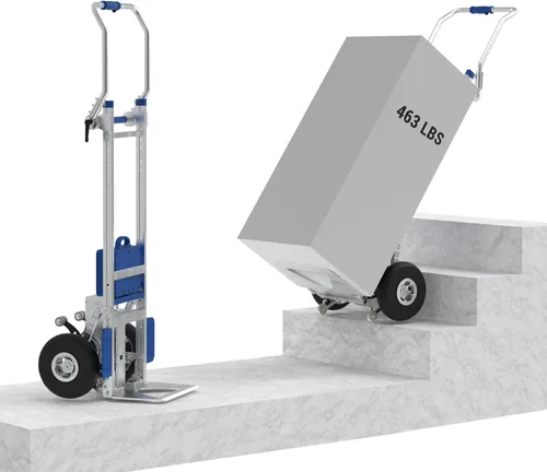 Vista 9 de Carretilla de mano eléctrica para subir escaleras con freno, carretilla de mano para subir escaleras con motor para mover, capacidad de 550 libras
