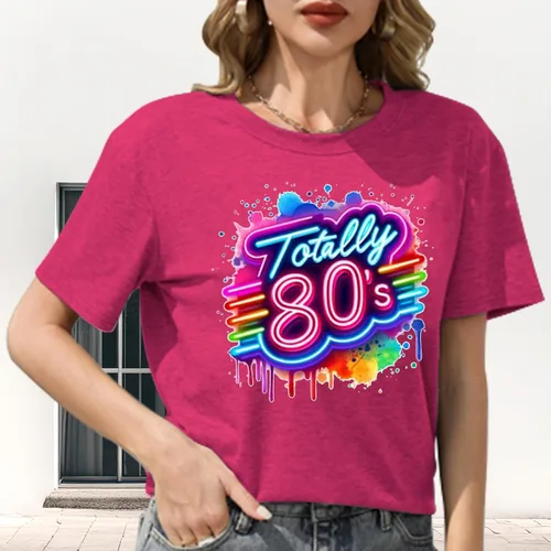 Vista 4 de Camiseta retro de los años 80 para mujer, camiseta vintage de neón de los años 80, camiseta de fiesta temática rave, camiseta de cuello redondo