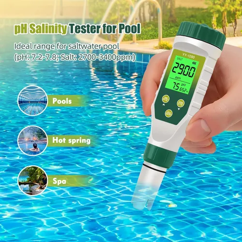 Vista 4 de Medidor de pH para hidroponía de agua, probador de sal TDS EC de pH 5 en 1 para solución nutritiva de agua, visualización simultánea de temperatura