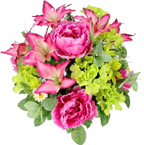 Vista 9 de Admired by Nature 2 piezas de 24 rosas artificiales, clavel mixto, arbusto de primavera, arreglo floral sintético para exteriores e interiores