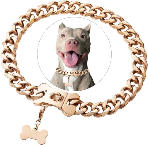 Vista 7 de Collar de eslabones cubanos, resistente, negro, de 10 a 26 pulgadas de ancho, acero inoxidable, collar con chapita personalizable, para perros