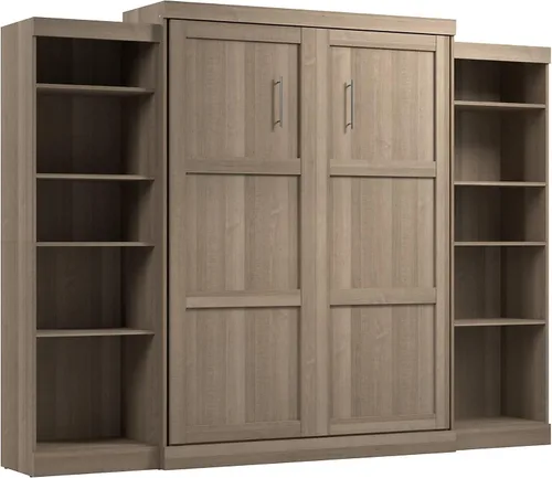 Vista 10 de Bestar Pur Queen Cama Murphy con gabinetes de almacenamiento de armario, marrón rústico de 115 pulgadas, arreglo para dormir que ahorra espacio