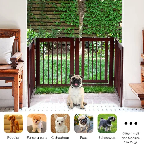 Vista 8 de Puerta alta para perros con puerta, 4 paneles de 30 pulgadas de alto, corral de madera para cachorros, puertas independientes para mascotas, recinto