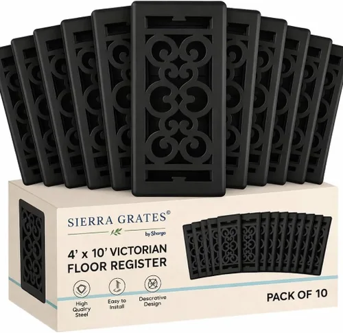 Vista 20 de Registro victoriano de piso de 4 x 10 pulgadas en acabado gris granito - Cubiertas de ventilación para piso del hogar - Cubiertas decorativas