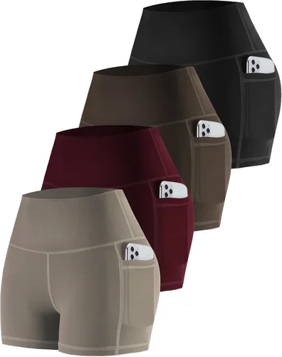 Vista 9 de CHRLEISURE - Pantalones cortos de ciclismo para mujer con bolsillos de licra, cintura alta, con control de abdomen para entrenamiento, yoga