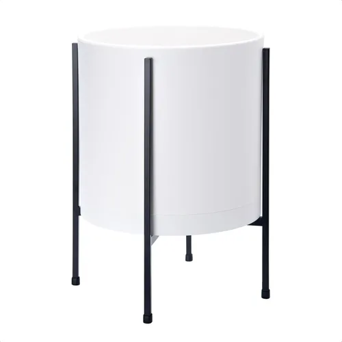 Vista 8 de D'vine Dev Maceta negra de 8 pulgadas con soporte, moderna maceta cilíndrica de plástico con soporte de metal resistente para plantas
