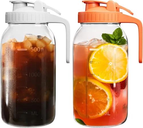 Vista 19 de Jarra Mason Jar de 64 onzas – Jarra de vidrio hermética y a prueba de fugas con tapa, perfecta para té helado, té solar, cerveza fría, leche