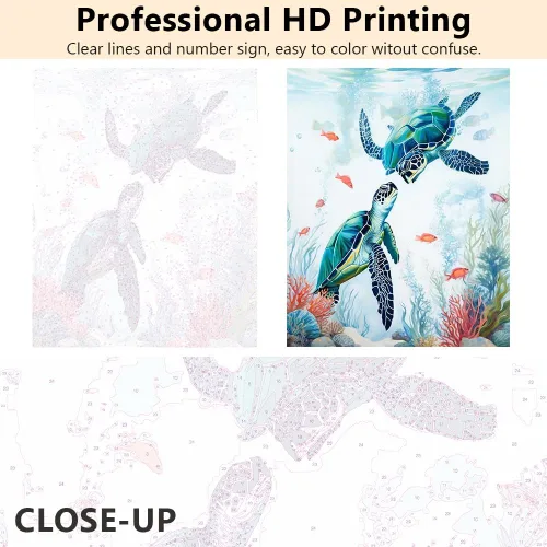 Vista 5 de TUMOVO Pintura por números para adultos, tortuga marina, pintura por números, tortuga náutica oceánica, para niños, kits de pintura por números