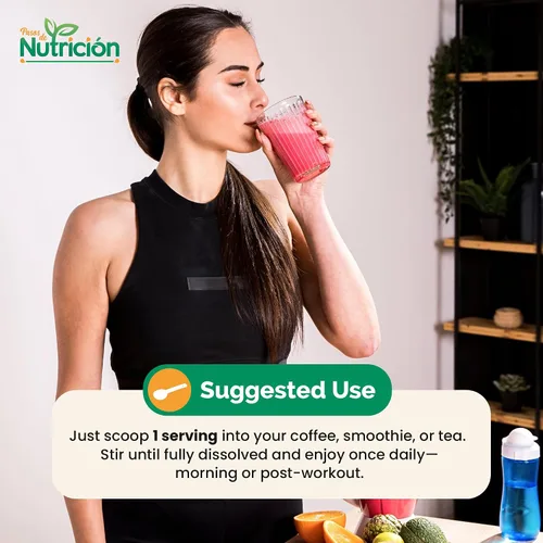 Vista 5 de Polvo de péptidos de colágeno hidrolizados, 12.7 onzas, suplemento de colágeno puro con probióticos y multivitamínicos, proteína de colágeno