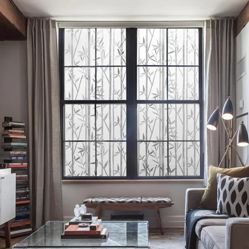 Vista 6 de LEMON CLOUD Película de ventana de bambú, película de vidrio manchado, película de vidrio esmerilado, decoración de ventana adhesiva, decoración