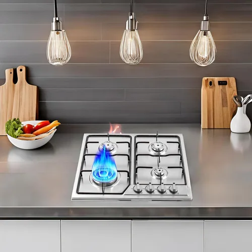Vista 4 de Estufa de gas integrada de 23 x 20 pulgadas, 4 quemadores de acero inoxidable con kit de conversión de NG/LPG, protección de termopar y fácil