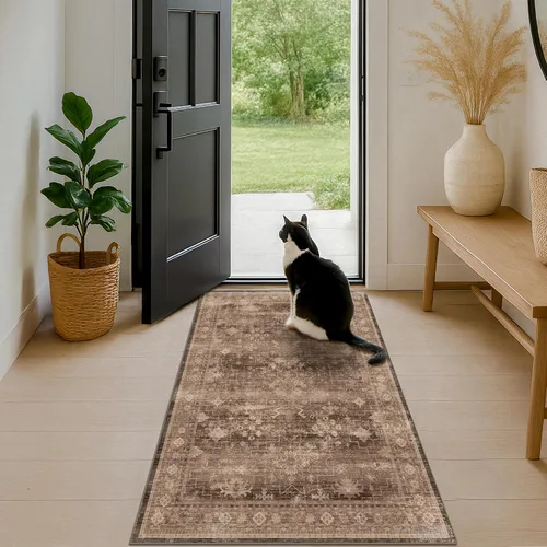 Vista 250 de Hazo Haus – Alfombra pequeña para entrada, cocina o baño, antideslizante con base de goma, resistente a las manchas y a la decoloración, diseño