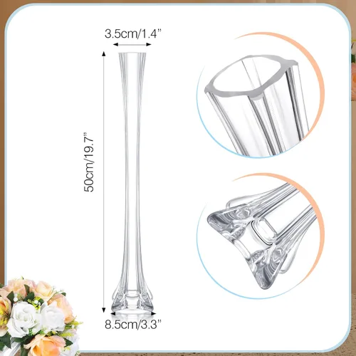 Vista 2 de Irenare 4 jarrones de cristal transparente de la torre Eiffel, centro de mesa, contenedor de flores con base resistente para centros de mesa, bodas