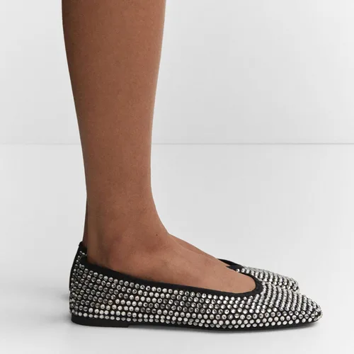 Vista 7 de WIRALOMI Zapatos planos de ballet con diamantes de imitación para mujer, zapatos de bailarina brillantes, cómodos zapatos de malla con purpurina