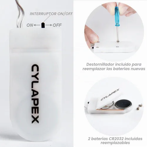Vista 7 de Tira de luces led rutilantes con 20 luces de hadas led micro Cylapex, en cable de cobre revestido de plata de 3.3 pies, funciona con dos