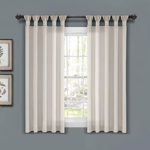Vista 15 de Lush Decor Par de cortinas de ventana con solapas anudadas de yute, 45" x 84", azul