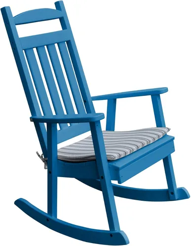 Vista 10 de Amish-Made Classic Aruba Blue Poly Silla mecedora para exteriores con cojín de rayas grises Azul (Aruba Blue)