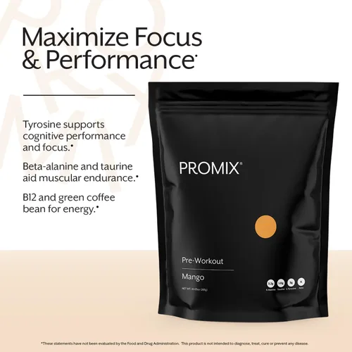 Vista 5 de ProMix Nutrition Pre-Entrenamiento - Maximiza el Enfoque y el Rendimiento - Libre de Estevia, Goma Xantana, Soja, Gluten y OMG - Mango - 30