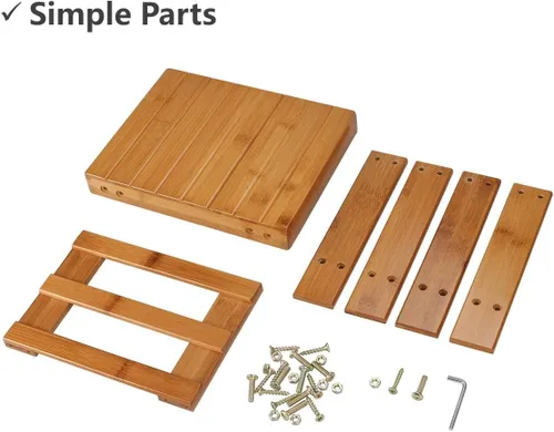 Vista 4 de ASelected Taburete de banco de bambú, taburete de madera de 10 pulgadas para dormitorio, cocina, vestíbulo, vestíbulo, entrada, banco pequeño
