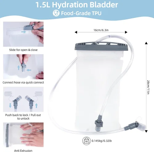 Vista 4 de Mochila de hidratación para mujeres y hombres, chaleco ligero para correr con bolsa de agua de 1.5 L, mochila de agua transpirable para senderismo