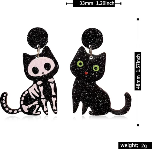 Vista 4 de GBAHFY Asimétrico, creativo, lindo, acrílico, negro, blanco, gato, cráneo, colgante, pendientes de acrílico, animales, encantadores, mujeres, niñas