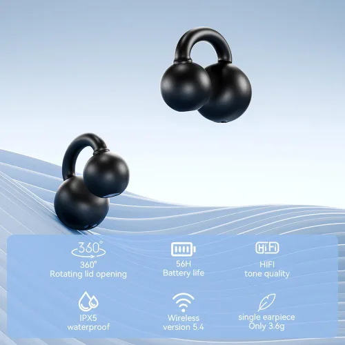 Vista 5 de Auriculares de oído abierto, Bluetooth5.4 con clip para deportes (negro)