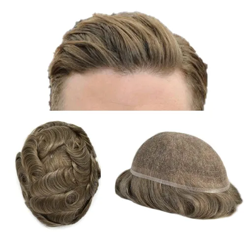 Vista 11 de Completo suizo encaje tupé para hombres pieza de pelo real sistema de reemplazo de cabello humano para hombres Toupee Hairpieces para hombres 7x9