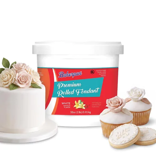 Vista 14 de Bakerpan Fondant negro enrollado prémium para decoración de pasteles, 1 libra, sabor vainilla