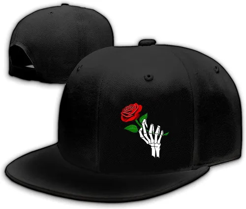 Vista 11 de Mens Snapback Hats Flat Bill Brim Hats for Men Baseball Cap Fitted Hats Skull Decor Skeleton Hand Rose Flower Floral