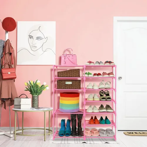 Vista 4 de LNYZQUS Zapatero rosa grande de 7 niveles, 24 a 30 pares de estantes organizadores de zapatos altos, organizador de botas para niños, para garaje