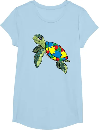 Vista 36 de Turtle Puzzle Pieces for Autism Awareness Kids Women Teacher T-Shirt Asphalt Grey