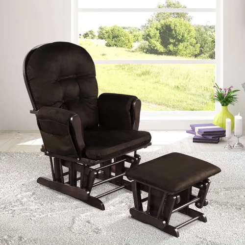 Vista 2 de Costzon Mecedora Deslizante de Guardería con Otomana, Mecedora Deslizante Tapizada Cómoda con Cojín Acolchado, Bolsillo de Almacenamiento, Base