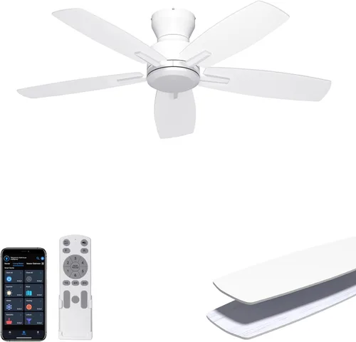 Vista 13 de Ohniyou Ventilador de techo de perfil bajo de 52 pulgadas, sin luz, para Blanco