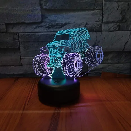 Vista 7 de Monster Jam Truck Lámpara LED de Ilusión 3D de Color Mixto Luz Nocturna de Carro Regalo de Cumpleaños Regalo de Festival para Niño Pequeño Bebé Niño