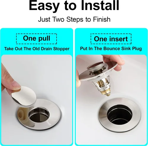 Vista 5 de Tapón Universal para Lavabo de Baño - Filtro de Drenaje de Lavabo con Rebote, Tapón de Drenaje Emergente de Níquel Cepillado, Tapón de Fregadero