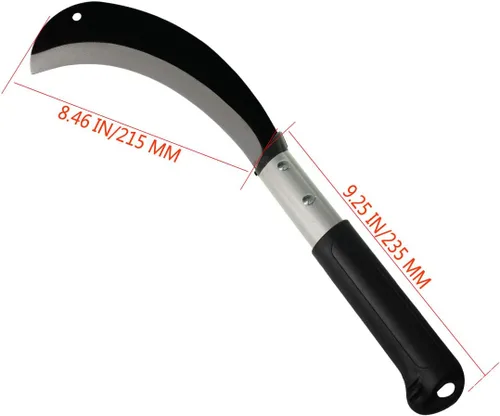 Vista 3 de Cuchillo de hoz de hoja de acero al carbono con mango de aluminio, para hierba, granja, cosecha, agricultura, hoz de deshierbe