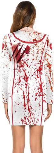 Vista 2 de ZJLJAYCHOU Disfraz de Halloween para mujer, disfraz de enfermera sangrienta, disfraz de Halloween para adultos, enfermera zombi, disfraz de fiesta
