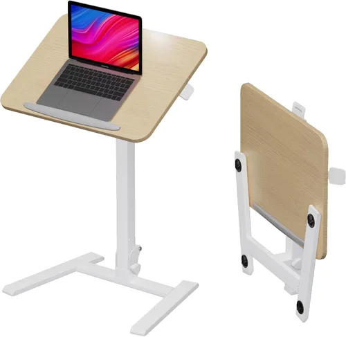 Vista 10 de alawooder 25" Mobile Folding Desk: Pneumatic Sit-Stand, No Assembly Escritorio para portátil con ruedas ajustables de 29 a 42 pulgadas, ruedas Marrón