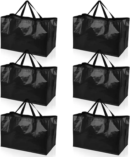 Vista 12 de Shappy 6 Piezas Bolsas de Compra Extragrandes Reutilizables con Asas, Bolsas de Comestibles Tejidas Coloridas de Plástico Impermeable