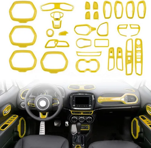 Vista 6 de Juego de 31 piezas de decoración interior de automóvil, accesorios de decoración para Jeep Renegade 2015-2018 (negro)