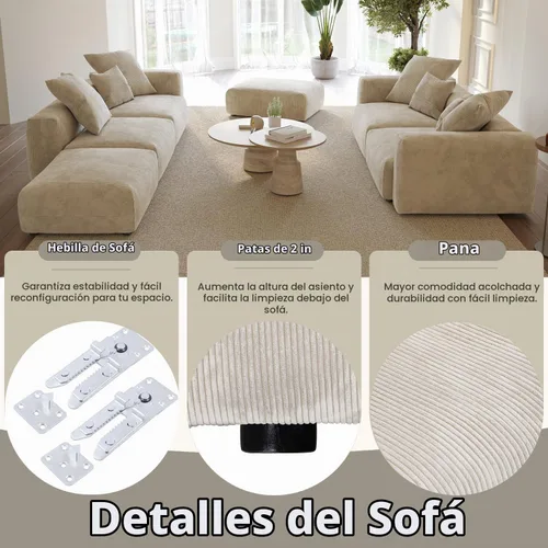 Vista 6 de WJShome Cloud Couch - Sofá seccional en forma de L de 102 pulgadas con otomana, sofá de pana de 3 plazas, sofá modular convertible para sala
