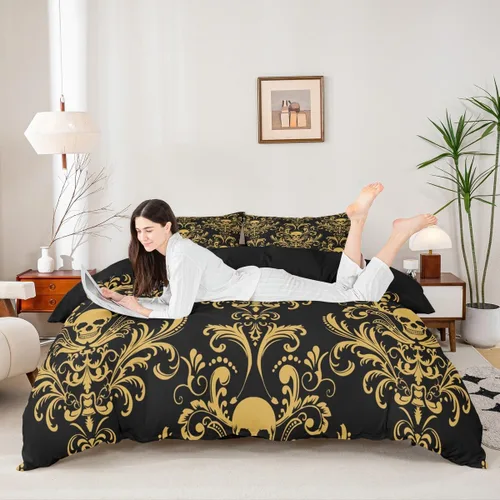Vista 5 de Erosebridal Juego de ropa de cama gótica de damasco para adultos, funda de edredón victoriana antigua, tamaño individual, funda de edredón gótica