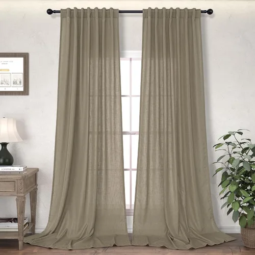 Vista 41 de DANCURTON Cortinas de lino para ventana, cocina moderna, dormitorio, ventanas pequeñas, 2 paneles con bolsillo con pestaña trasera, gruesas