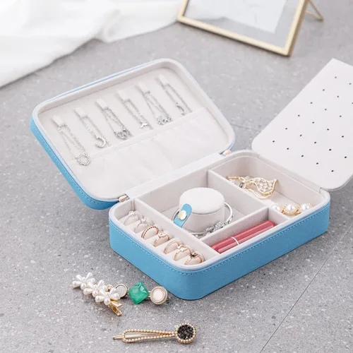 Vista 6 de SANQIANWAN Joyero de viaje de cuero de lujo para mujer, estuche de viaje portátil, anillos, aretes, collar, organizador multifuncional, regalo