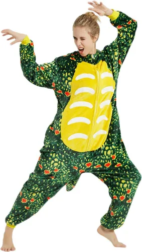 Vista 4 de ABENCA Disfraz de dinosaurio Triceratops para adultos, pijama para hombre, caricatura, de una pieza, animal, Halloween, Navidad, cosplay