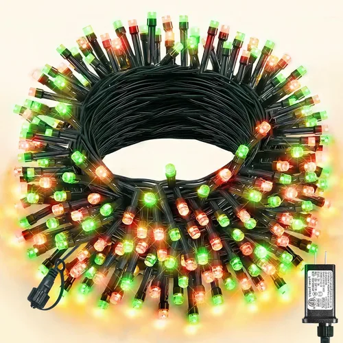 Vista 17 de Tira de luces LED de Navidad de 40 pies para exteriores, luces rojas y blancas de Navidad impermeables, 8 modos y temporizador, luces de árbol