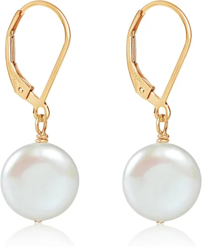 Vista 13 de LILY LUSTRE - Aretes colgantes de plata de ley 925 chapados en oro de 14 quilates, seleccionados a mano, calidad AAAA, color blanco natural