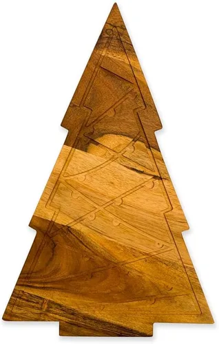Vista 11 de Affinity Decor Tabla de cortar de árbol de Navidad para cocina, tabla de cortar de madera en forma de árbol con ranuras, bandeja de madera